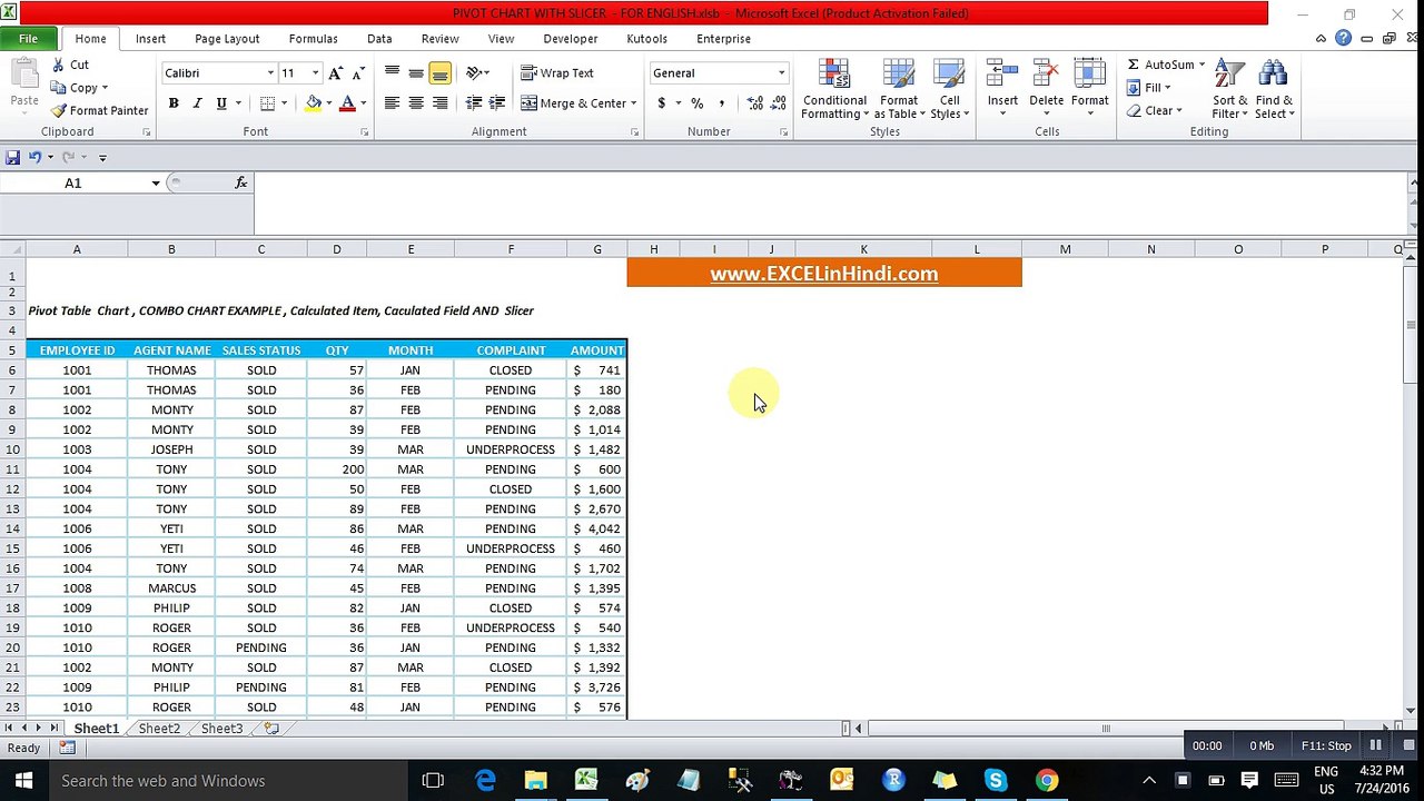 ENGLISH Ver- Pivot Table with  combo chart and slicer , calculated field, calcuclated item