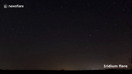 Bright iridium flare in the night sky
