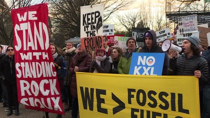 Manifestation contre les projets d'oléoducs relancés par Trump
