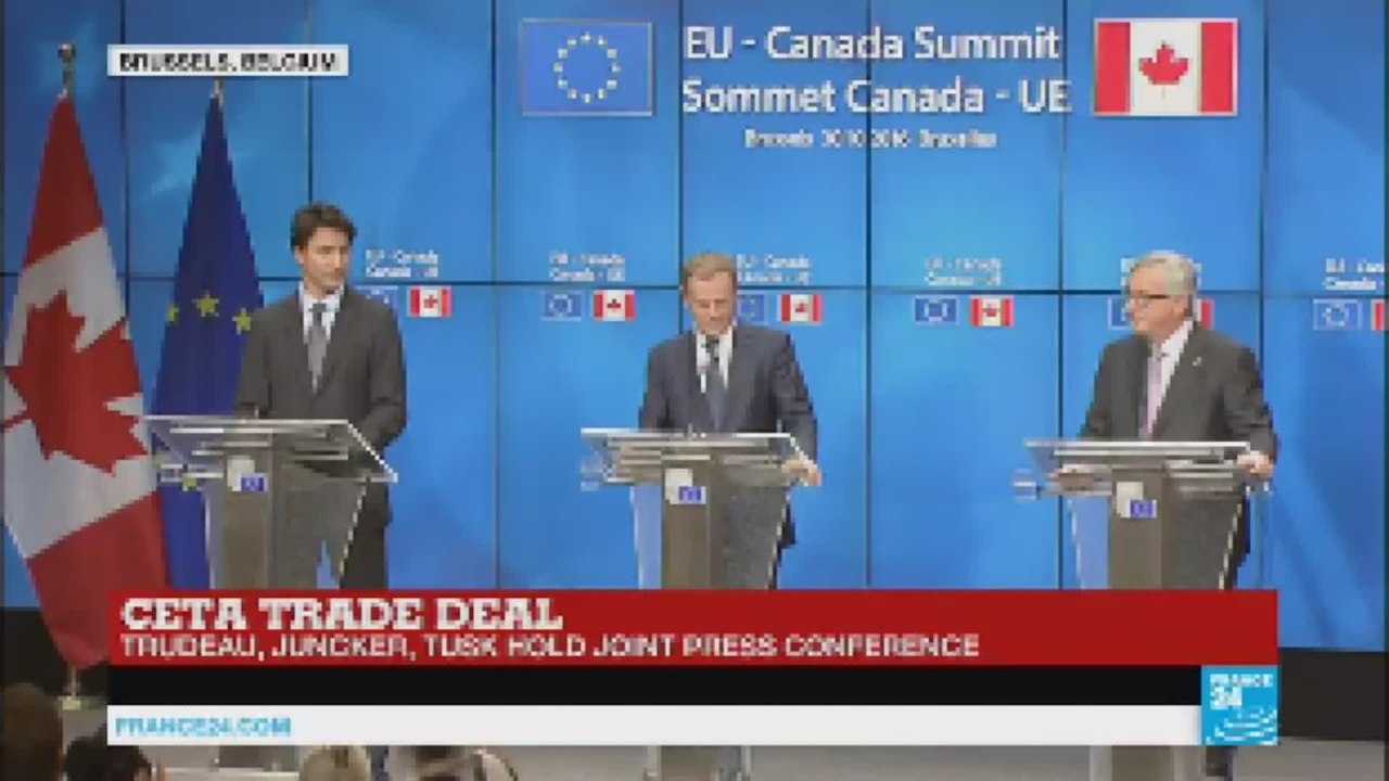 Canadian PM Justin Trudeau speaks at CETA  press conference
