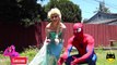 Spiderman Frozen Elsa Anna Prank in Pool w- Joker Harley Quinn Superman Hulk Superhero in real life