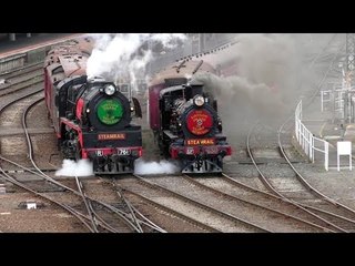 Two Steam Trains Depart Southern Cross Station for Vintage Celebration
