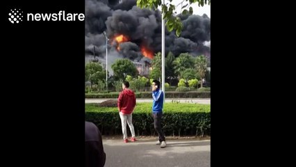 Shoe factory on fire in China