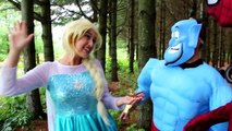Frozen Elsa & Spiderman vs Genie! w/ Pink Spidergirl, Maleficent, Joker, Ariel Mermaid, Batman & Gum