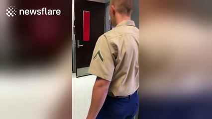 Marine surprises sister at school by coming home early from training