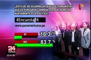 Encuesta 24: 83.7% rechaza incursión de terroristas en la política