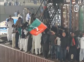 Shaikh Rasheed arrived on stage at Jalsa Parde ground