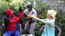Frozen Elsa & Anna w/ Crazy Disney Princess and Spiderman gets hurt Superheroes IRL