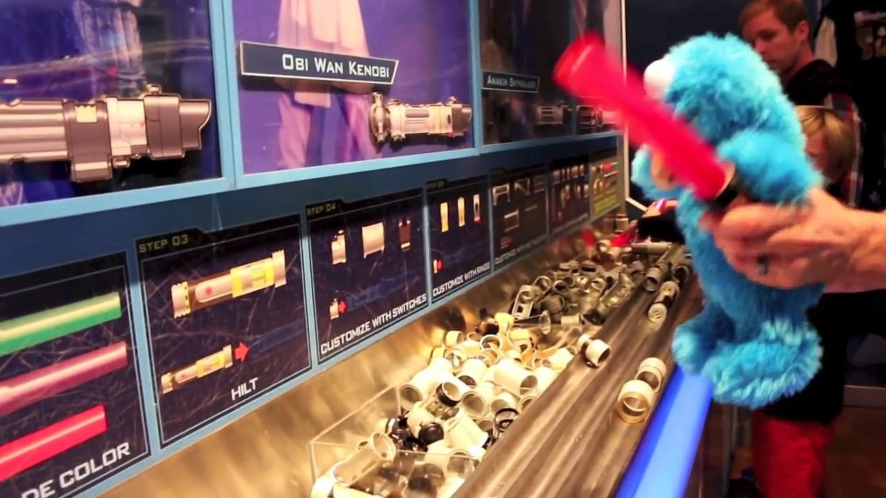 Cookie Monster Builds Star Wars Light Saber at Disneyland Sesame Street Cookie Monster Disney Toys