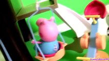 Peppa Pig Playing in Treehouse Playground Park with Slide See-Saw Play Doh Muddy Puddles