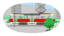 Мультфильм про машины (Раскраска) - общественный транспорт с вагонами в большом городе