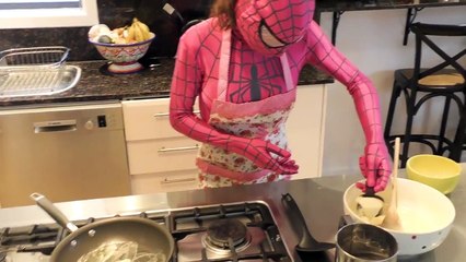 Cooking Pancakes with Pink Spidergirl, Joker and Venom PART 2