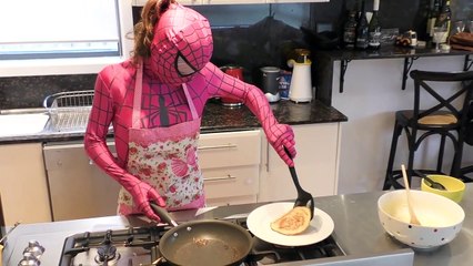Cooking Pancakes with Pink Spidergirl, Joker and Venom PART 4