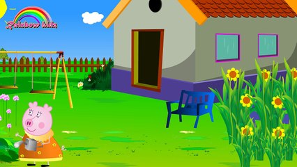 Five little piggies jumping on the bed