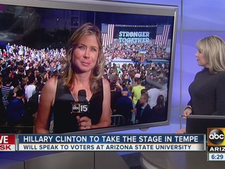 Supports wait for Hillary Clinton to arrive at ASU