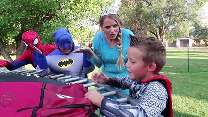  Spider-man Finds Magic Ironman Mask w/ Frozen Elsa Batman Thor Superman Superhero Comedy Video
