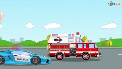 Car Patrol Cartoon - The Police Car, The Fire Truck and The Ambulance. Video for kids Episode 74