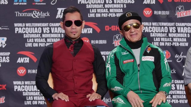 Nonito Donaire gives an animated press conference call for victory in Las Vegas