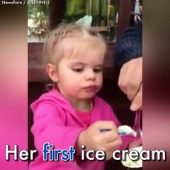 Little Girl Adorable Reaction After Eating Ice Cream