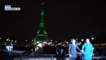 La Tour Eiffel illuminée de vert à l'occasion de l'accord de Paris sur le climat