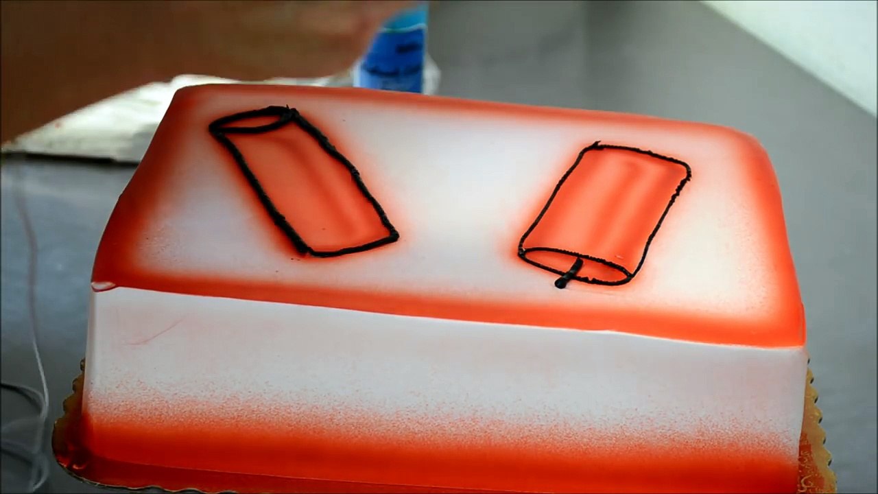 July 4th Firework theme cake - Airbrush Firework on top of cake