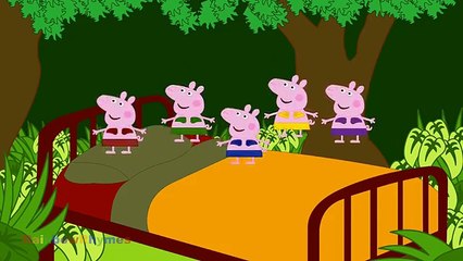 Five Little Peppa Pig In The Jungle Jumping On The Bed
