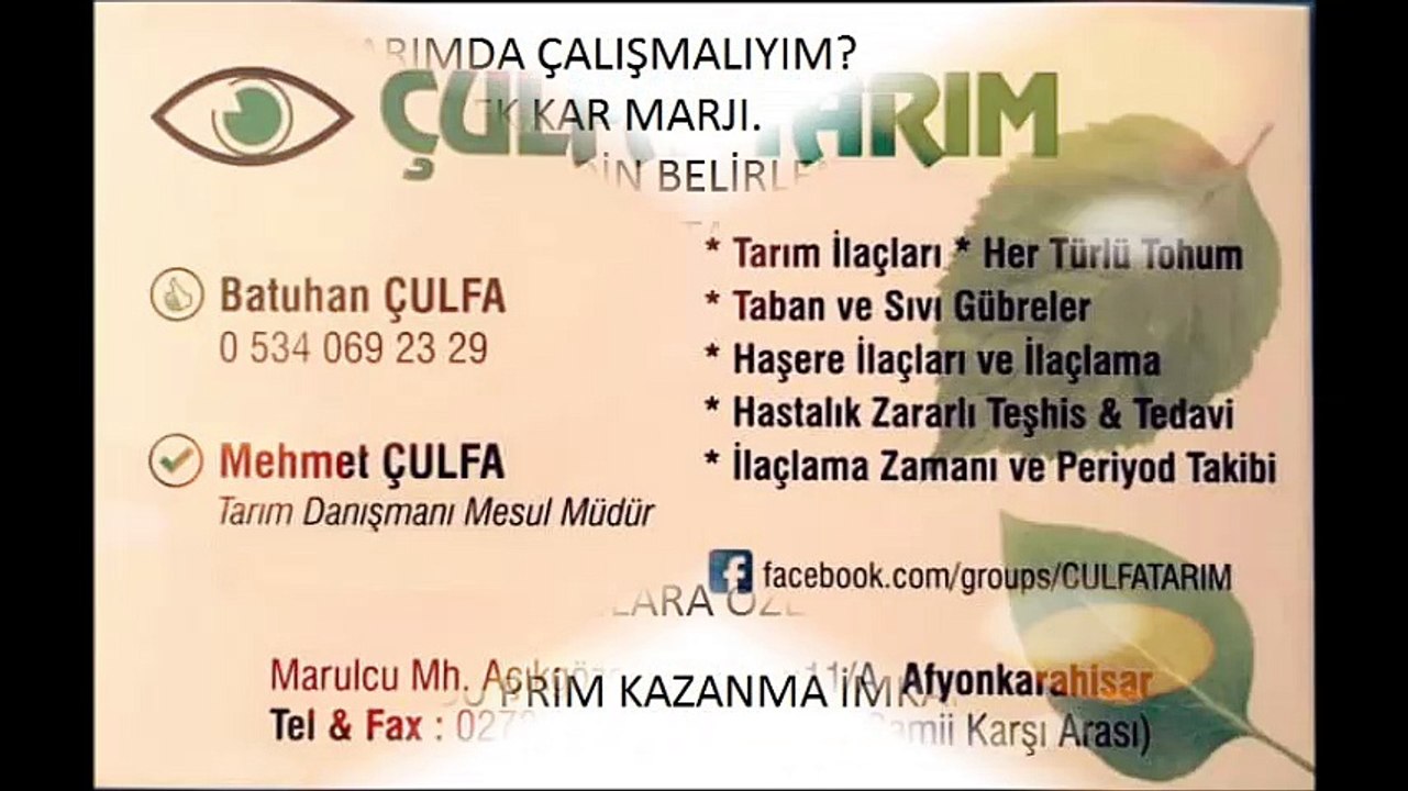 SATIŞ PAZARLAMA İŞ İLANI (ÇULFA TARIM) AFYON
