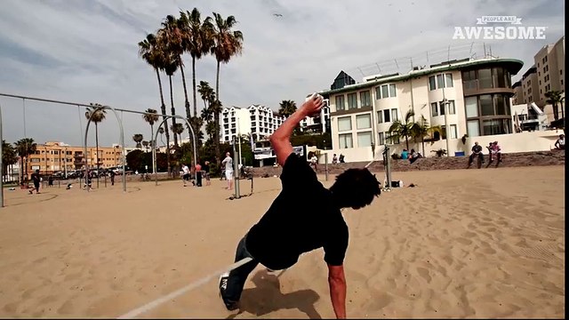 Slackline Tricks and Backflips at Muscle Beach in 4K PEOPLE ARE AWESOME 2016