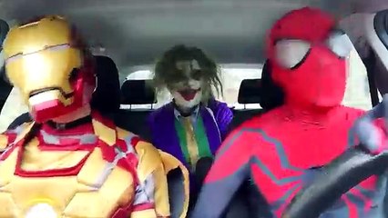 The Amazing Spiderman & Iron Man & Joker Dancing in a Car in Real Life! Superhero Fun Movie!