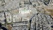 Drone footage of empty streets and destroyed city of Aleppo