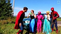 Spiderman & Frozen Elsa CAR PARTY! w/ Pink Spidergirl! Joker Maleficent Anna! Funny Superhero Video