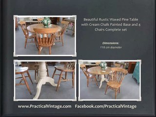 Sale Rustic Waxed Pine Table With Cream Chalk Painted Base And 4 Chairs Mytholmroyd