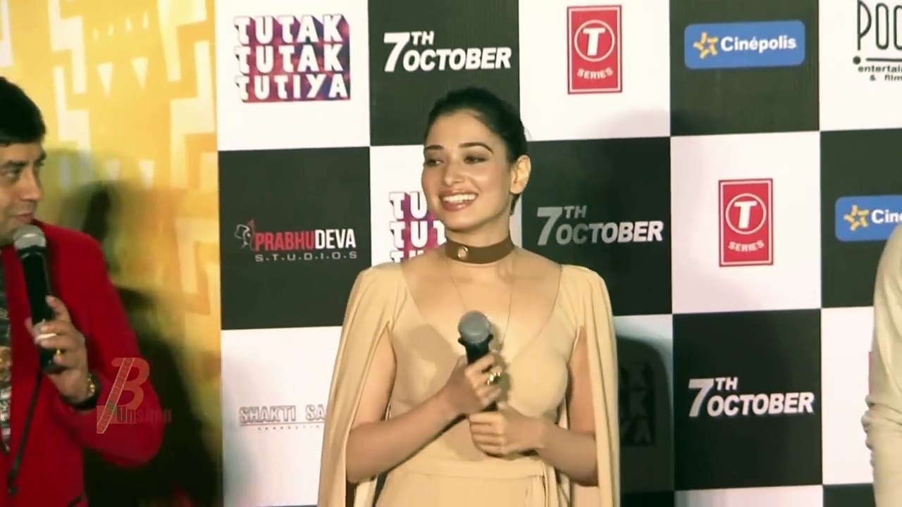 Hot Tamanna Bhatia Flashing Assets in Nude Dress at Tutak Tutak Tutiya Trailer Launch
