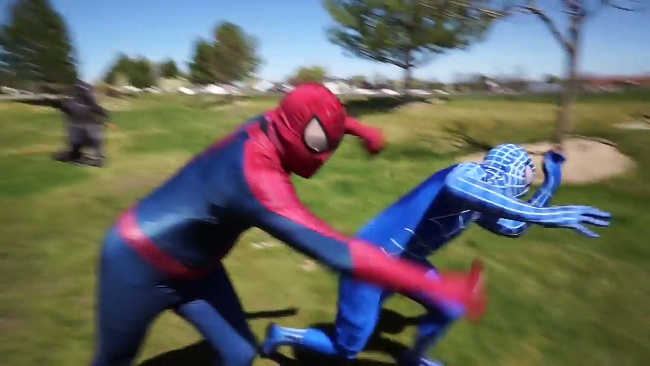 Spiderman Blue Spiderman Vs Godzilla TRex In Real Life Both Spidermen run for their lives