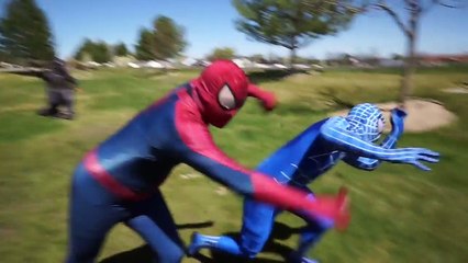 Spiderman Blue Spiderman Vs Godzilla TRex In Real Life Both Spidermen run for their lives