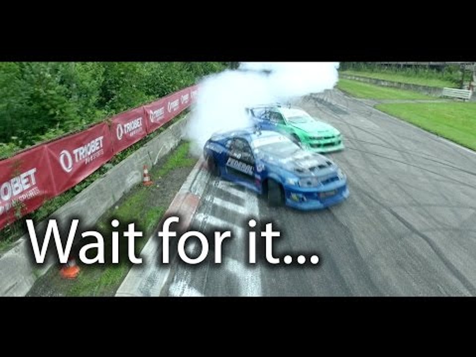 Drifting Racecars Nearly Knock Drone From Sky