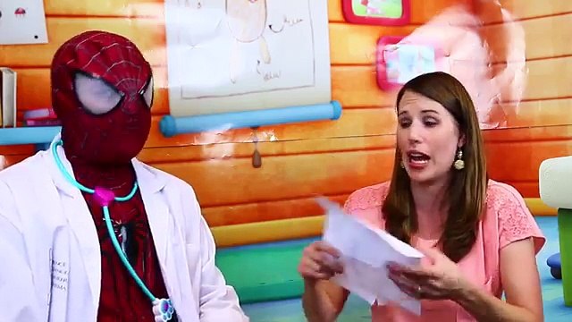 Baby Doctor Check Up with Sandra & Dr Spidey McStuffins Sick Kids See Superhero Doctor DisneyCarToys