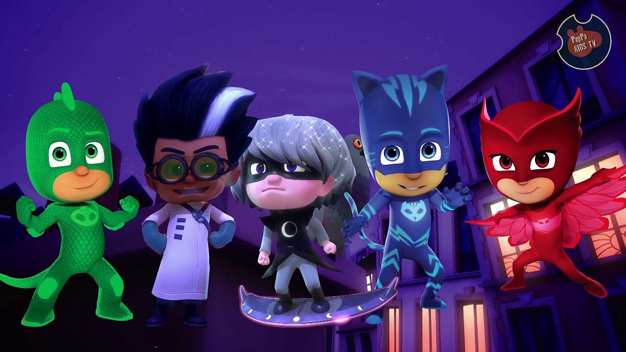 Five litle PJ Masks jumping on the bed ♥ Family finger ♥ Funny story #NurseryRhymes