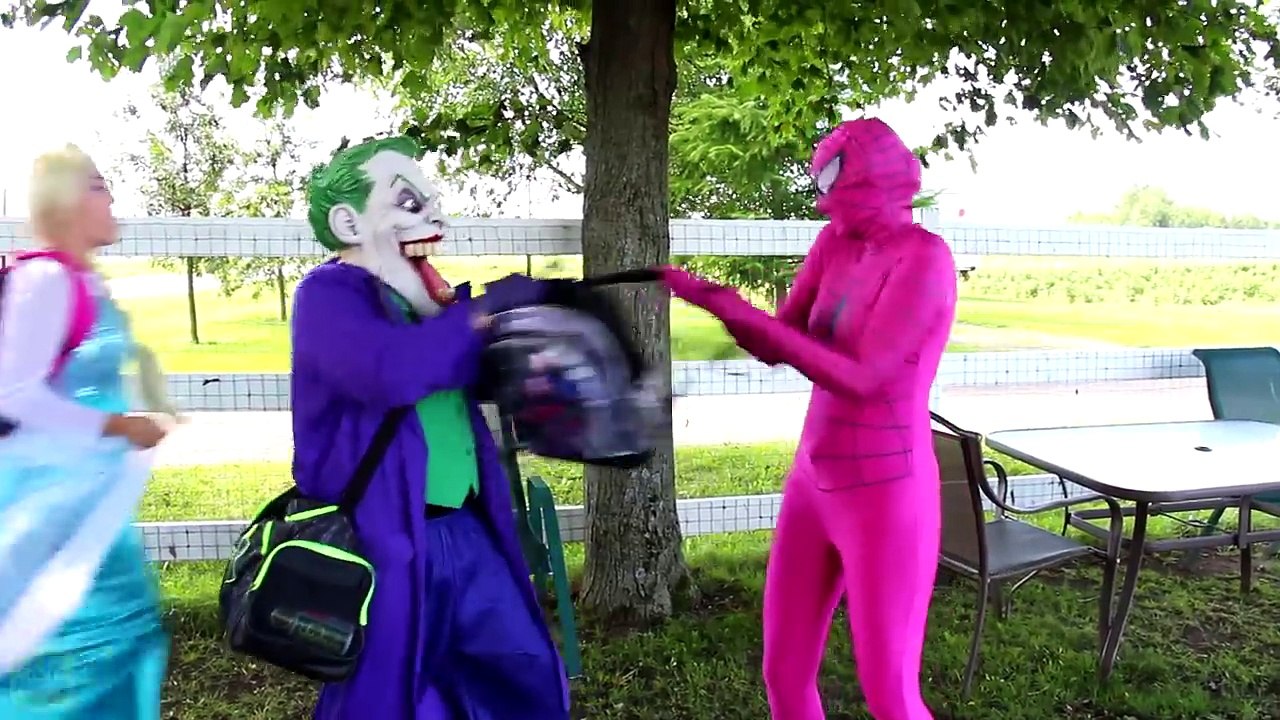 Frozen Elsa & Spiderman GO TO SCHOOL! w  Maleficent Pink Spidergirl Joker Candy! Funny Superheroes