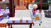 Spiderman Frozen Queen Elsa SpiderGirl Baby Hulk Shopping Cart Finger Family Nursery Rhymes_4