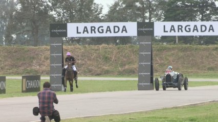 El español Fernando Alonso compite contra un caballo en Argentina