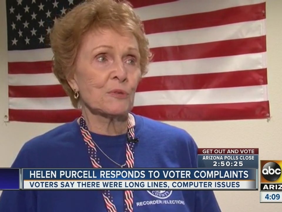 Helen Purcell discusses computer malfunction at polling locations