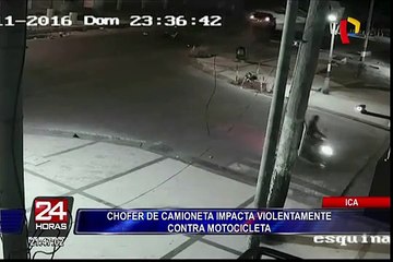 Cámaras captan choque entre camioneta y motocicleta en Ica