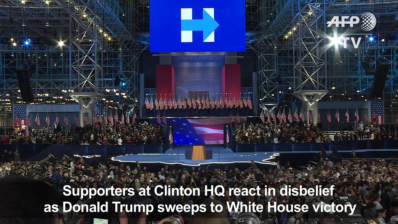 Supporters at Clinton HQ react in disbelief at Trump victory