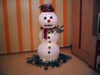 Snowman Made of  Plastic Cups and Christmas Light Installation