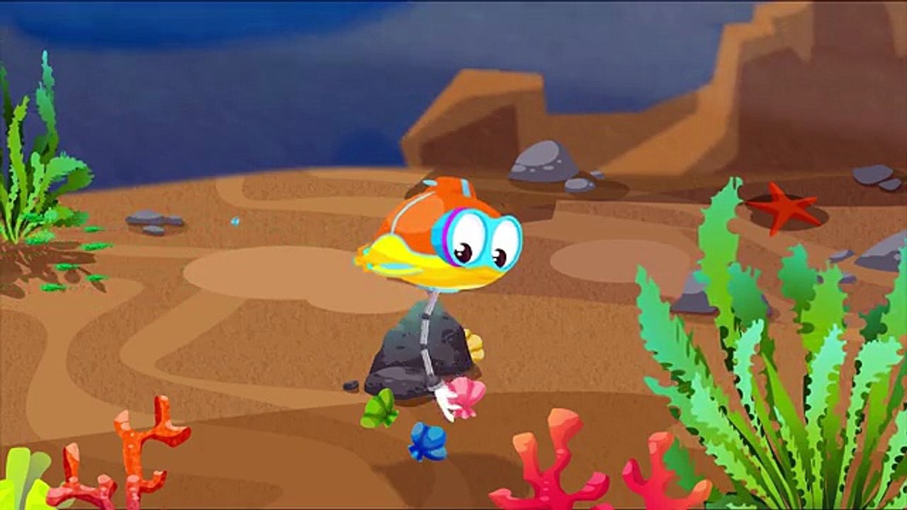 Dessin animé éducatif. Français simple pour enfants. Flippy-petit sous-marin joue au puzzle