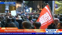 Refuerzan seguridad en la Torre Trump en Nueva York ante multitudinarias protestas rechazando la victoria del magnate