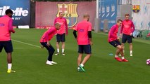 FC Barcelona training session- Messi, Suarez and Neymar reunited this morning