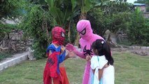 Police baby fetter Spiderman vs Pink Spiergirl vs Joker Frozen Elsa family Fun Superhero movie