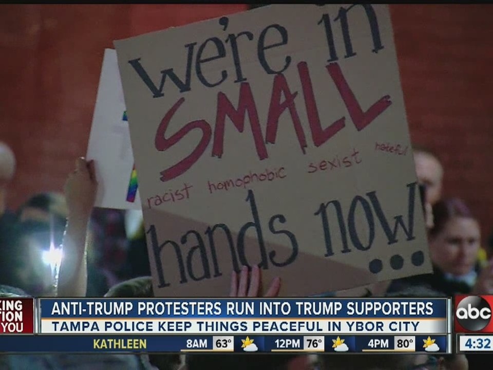 Anti-Trump protesters run into Trump supporters